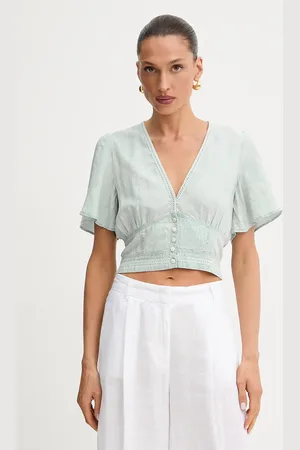 Guess Bluzka z domieszką lnu LUIZA damska kolor z aplikacją W5GH82 D5N81