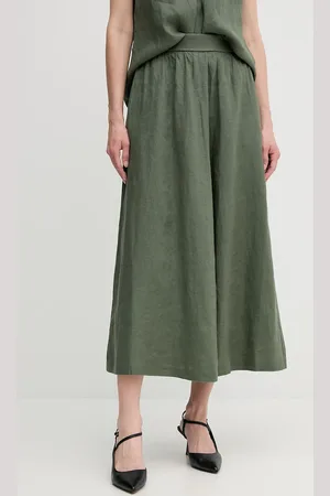 Benetton Spódnica lniana kolor midi rozkloszowana 4AGHD004L