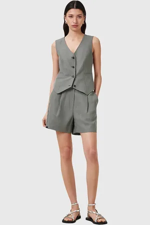 AllSaints Szorty z domieszką lnu AVERIE damskie kolor gładkie medium waist W046QC