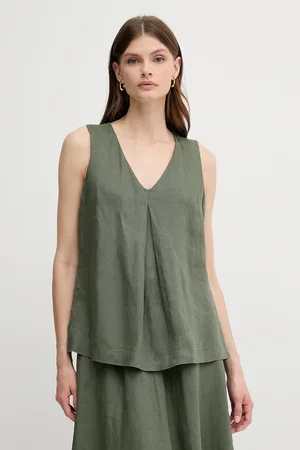 Benetton Bluzka lniana kolor gładka 5BMLDQ06W