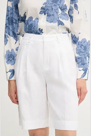Oui Szorty lniane damskie kolor gładkie high waist 92922