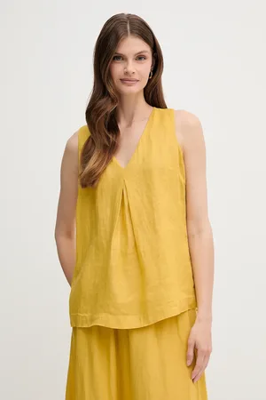 Benetton Bluzka lniana kolor gładka 5BMLDQ06W