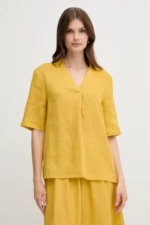 Benetton Bluzka lniana damska kolor gładka 5BMLDQ0B6