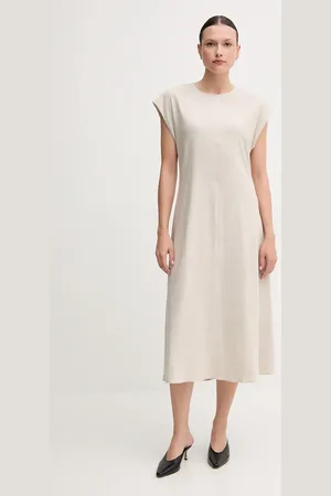 Calvin Klein Sukienka lniana kolor midi prosta LV044B041G