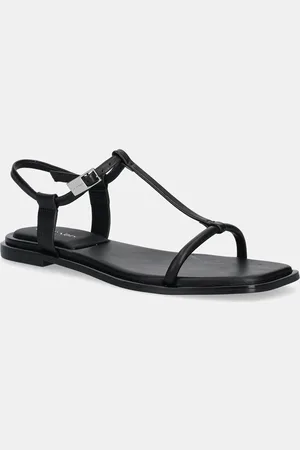 Calvin Klein Sandały skórzane FLAT SANDAL SQUARED BUCKLE LTH damskie kolor HW0HW02556
