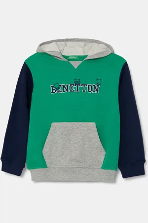Benetton Bluza bawełniana dziecięca kolor z kapturem z nadrukiem 3J68G200Q