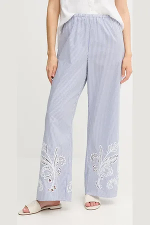 Tommy Hilfiger Spodnie bawełniane damskie kolor szerokie high waist WW0WW46108