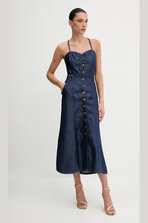 Guess Sukienka jeansowa EDNA kolor midi rozkloszowana W5GK43 D5N61