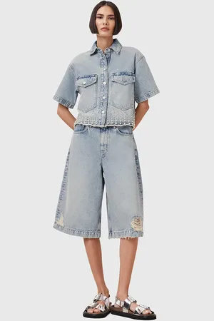 AllSaints Szorty jeansowe LOUIE damskie kolor gładkie high waist W077EC