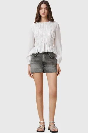 AllSaints Szorty jeansowe TATE damskie kolor gładkie high waist W076EC
