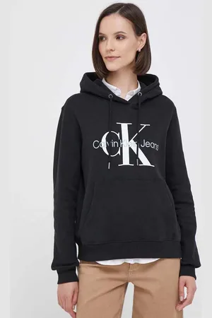 Calvin Klein Bluza bawełniana damska kolor z kapturem z nadrukiem