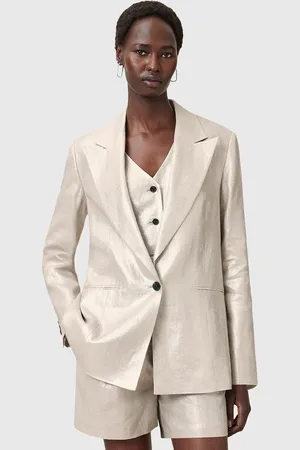 AllSaints Marynarka lniana AVERIE kolor jednorzędowa gładka W067QC