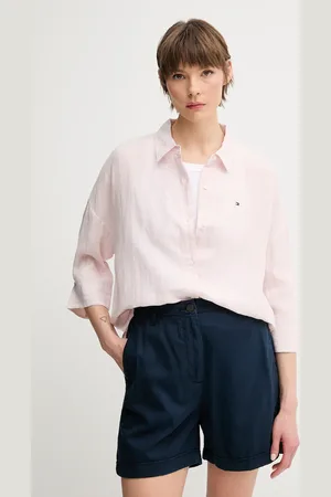 Tommy Hilfiger Koszula lniana damska kolor relaxed z kołnierzykiem klasycznym WW0WW46169
