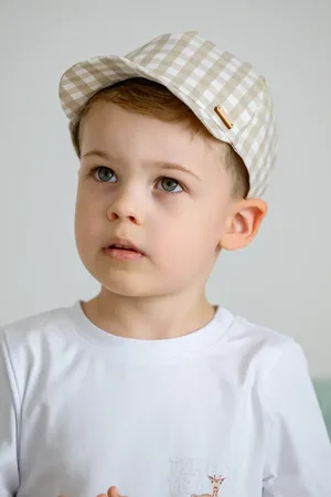 Jamiks Czapka z daszkiem lniana dziecięca ASLAN kolor wzorzysta JLH064