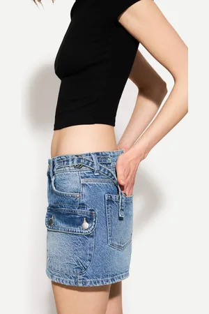 Bershka Jeansowa Spódnica Cargo Z Paskami