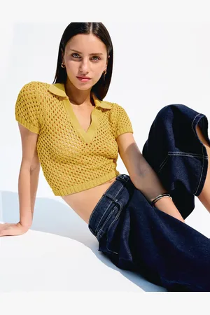Bershka Sweter Z Siateczki Z Krótkim Rękawem I Kołnierzykiem Polo