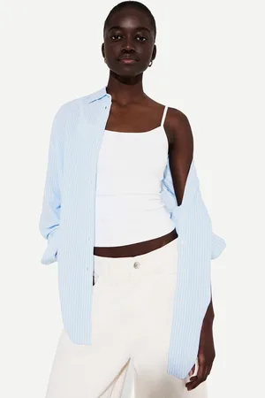Bershka Koszula Oversize Z Mieszanki Lnu