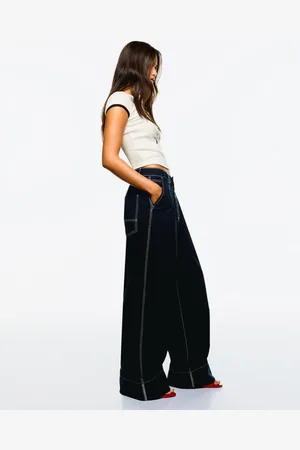 Bershka Kontrastowe Spodnie Wide Leg