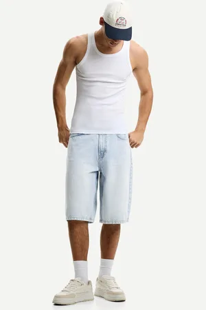 Bershka Jeansowe Bermudy O Kroju Baggy Mężczyzna 32
