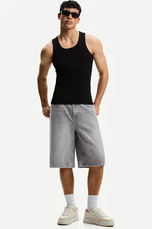 Bershka Jeansowe Bermudy O Kroju Baggy Mężczyzna 32