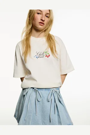 Bershka Jeansowa Spódnica Z Zakładkami I Wiązaniami