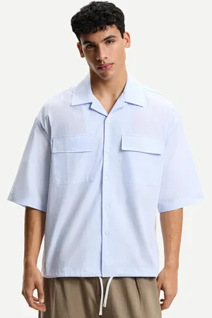 Bershka Koszula Oversize Z Popeliny Z Krótkim Rękawem Mężczyzna S