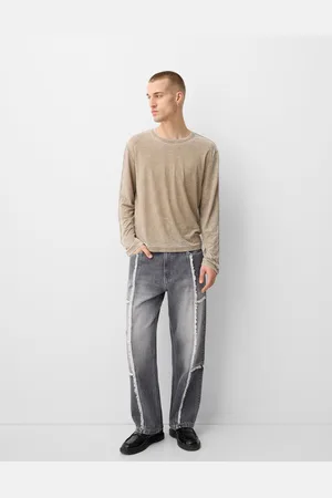 Bershka Jeansy Baggy Z Frędzlami Mężczyzna 32