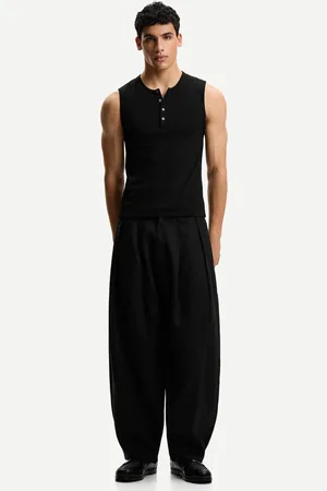 Bershka Lniane Spodnie Balloon Tailoring Z Zakładkami Mężczyzna 36