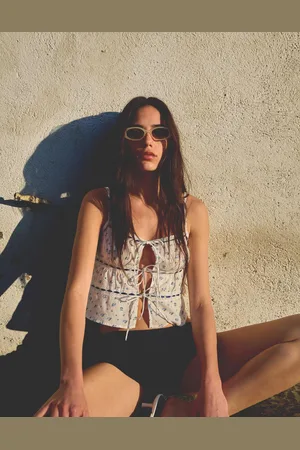 Bershka Wzorzysty Top Z Koronką I Wiązaniem