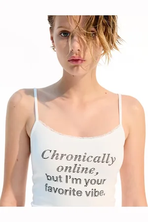 Bershka Wzorzysty Top Na Ramiączkach Ze Zdobieniami