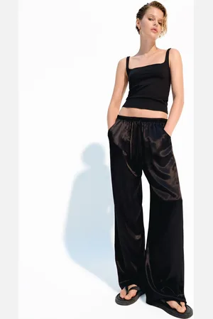 Bershka Satynowe Spodnie Jogger Wide Leg