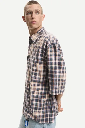 Bershka Koszula Oversize W Kratkę Z Krótkim Rękawem Mężczyzna M