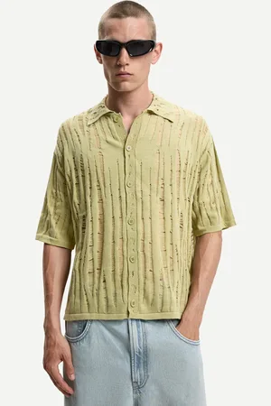 Bershka Koszula Z Krótkim Rękawem I Przetarciami Mężczyzna S