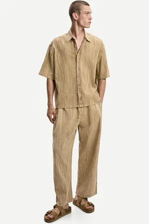 Bershka Plisowane Spodnie O Kroju Wide Leg Mężczyzna Xs