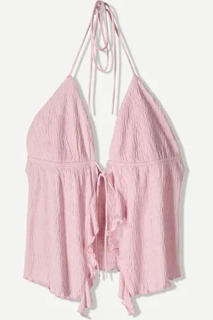 Bershka Top Na Ramiączkach Z Dekoltem Halter I Falbanami