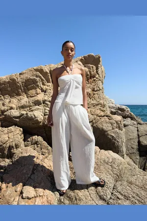 Bershka Spodnie Wide Leg W Rustykalnym Stylu Z Zakładkami