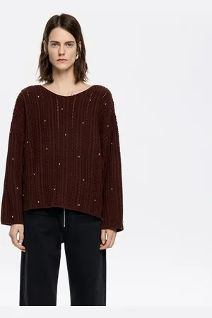 Bimba y Lola Sweter boxy bawełna brązowy