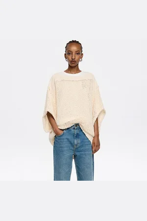 Bimba y Lola Sweter ażurowy wzór oversize kość słoniowa