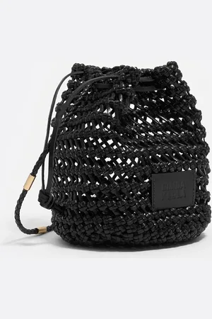 Bimba y Lola Torebka bucket mała skóra pleciona czarna