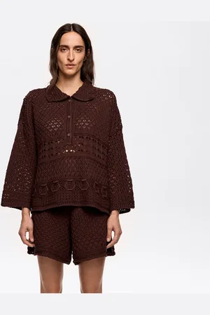 Bimba y Lola Ciemnobrązowe polo szydełkowane