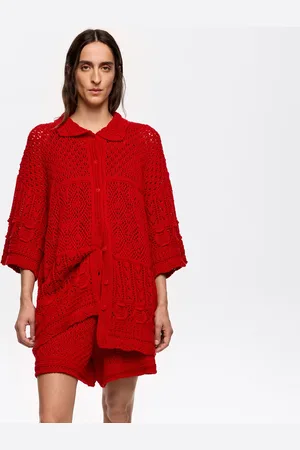 Bimba y Lola Czerwony kardigan oversize szydełkowy
