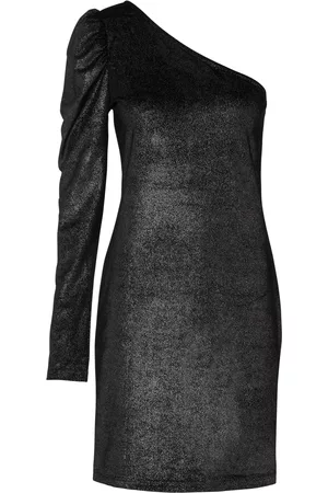 bonprix Sukienka aksamitna z połyskiem i dekoltem one-shoulder