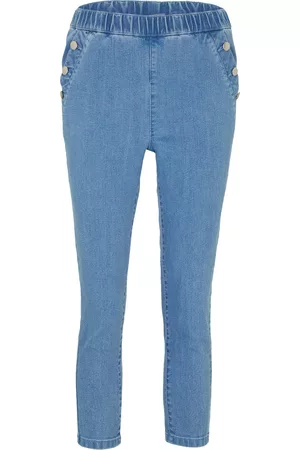 bonprix Kobieta Stretch - Dżinsy 7/8 "komfort-stretch" z wygodnym paskiem i dekoracyjnymi guzikami