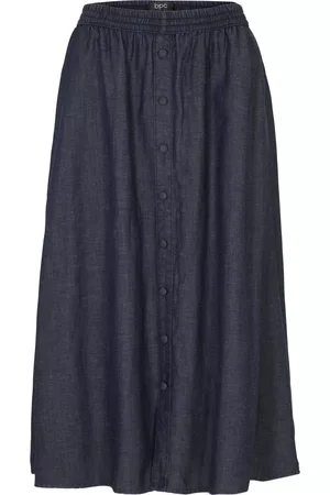 bonprix Kobieta Spódnice jeansowe - Lekka spódnica dżinsowa z domieszką lnu, z gumką w talii i kieszeniami