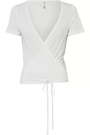 bonprix Kobieta Bluzki z Wiązaniem - Shirt kopertowy ze zrównoważonej wiskozy, z ozdobnym wiązaniem