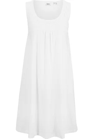 bonprix Kobieta Sukienki bez rękawów - Krótka sukienka shirtowa z bawełny z koronką, bez rękawów