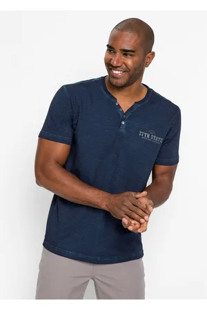 bonprix Shirt z dekoltem henley i efektem wytarcia, krótki rękaw