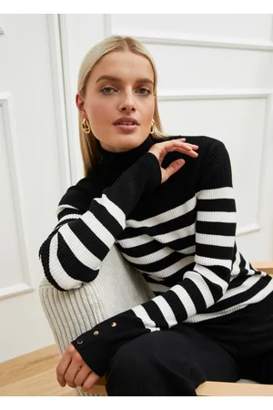 bonprix Sweter z golfem w paski