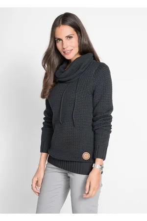 bonprix Sweter z golfem z troczkami
