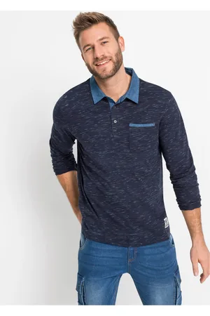 bonprix Shirt polo z kołnierzykiem z tkaniny, długi rękaw